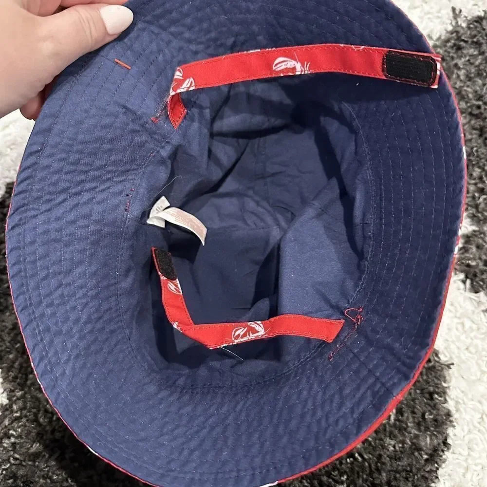 Cat &‎ jack Baby Hat Sun Reversible Lobster Chin Strap Red Navy Blue Size 12-18M